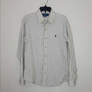 Polo by Ralph Lauren  Cream Blue/Black Checkered Preppy Casual Button Down Shirt